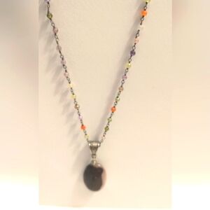 Glass Beaded Chain Necklace & Stone Pendant